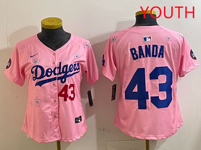 Youth Los Angeles Dodgers #43 Banda Pink White Blue Sakura Edition 2025 Nike MLB Jersey style 5->youth mlb jersey->Youth Jersey